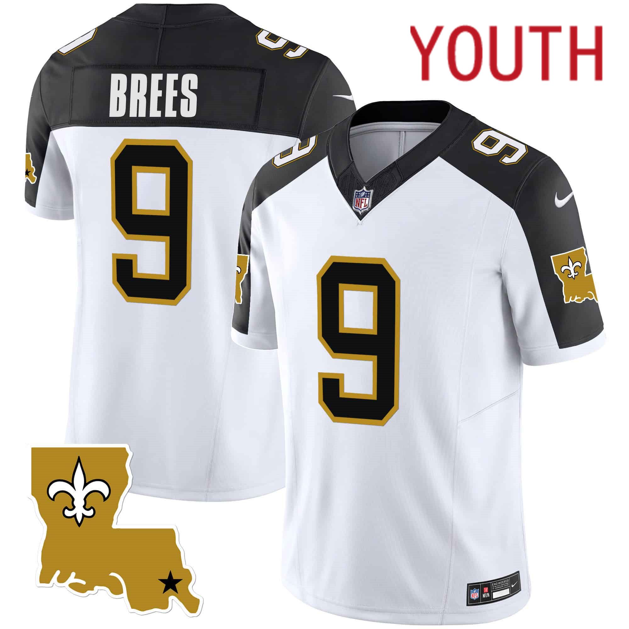 Youth New Orleans Saints #9 Brees White 2024 Nike 1987 Legacy Vapor Limited NFL Jersey style 1->youth nfl jersey->Youth Jersey